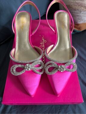 Lilly Pulitzer Hot Pink Crystal Bow Pointed Slingback Heels